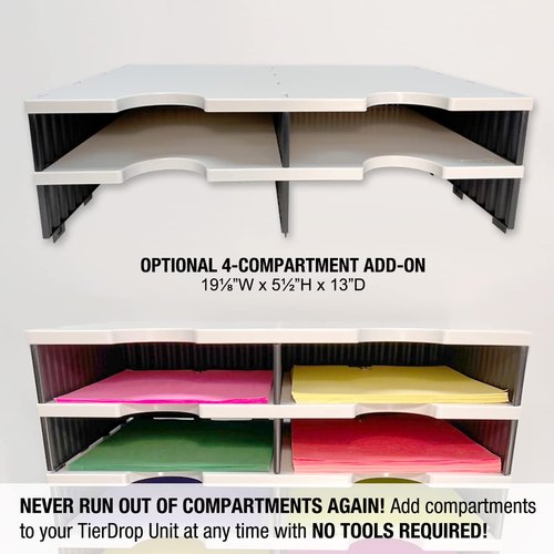 Desktop Organizer 4 Letter Tray Sorter Plus Riser Storage Base for Easy Access to Lower Slots, Desk Accessories & Supplies. Optional File Topper & Drawers
