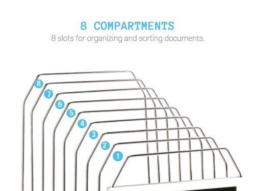 1InTheOffice Metal Incline Desk File Sorter, File Sorter, File Sorter for Desk, File Sorter Organizer. 8-Compartments, Chrome