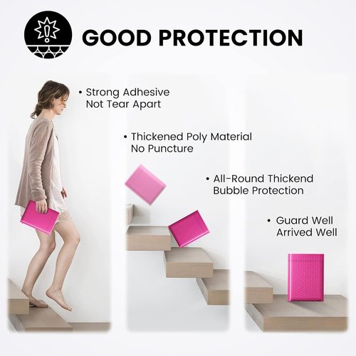 Fuxury Bubble Mailers - 6x10" Pink Padded Envelopes | 1000-Pack Strong Adhesion for Small Business Shipping