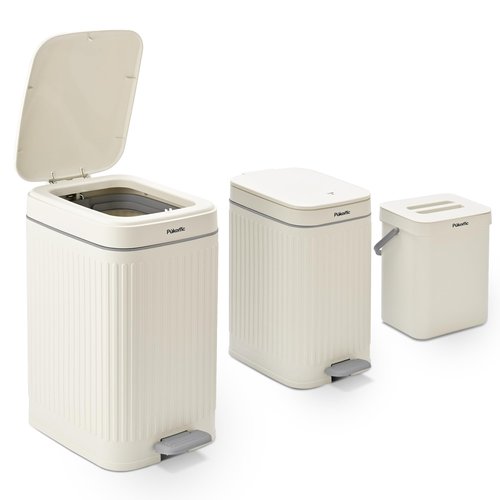 Pukomc 3 Pack Bathroom Trash Can with Lid，Small Trash Cans Bedroom，3.7 Gallon Slim Soft Close Garbage Can，Step Wastebasket Container Trash Bin for Office Bedroom Kitchen Living Room