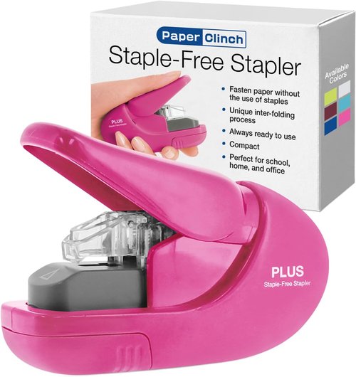 Regine Switzerland Plus Paper Clinch Staple-Free Stapler - Stylish Pink Design