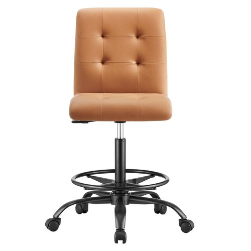 Modway Prim Armless Vegan Leather Drafting Chair in Black Tan