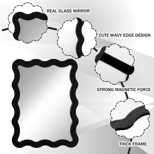 Leinuosen Scalloped Magnetic Locker Mirror - 5" x 7" Real Glass Makeup Mirror | Cute Black Decor for Lockers