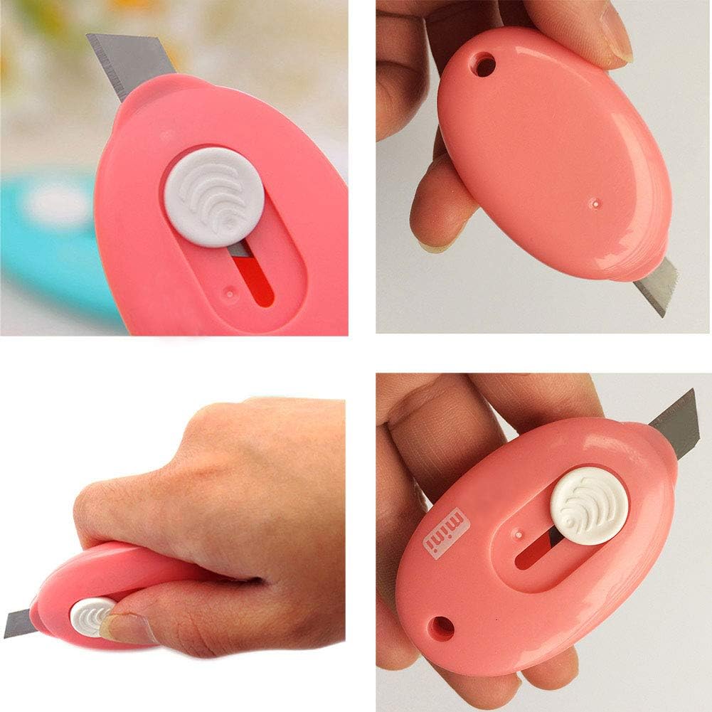 Skiennix Mini Utility Knives - Retractable Box Cutter Set | 3-Piece in Blue, Pink, White