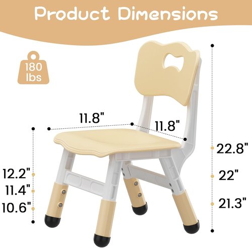 Skiennix Adjustable Kids Chairs - 3-Level Height Toddler Chairs with Non-Slip Base | Stackable Design for Ages 2-8, Natural Finish