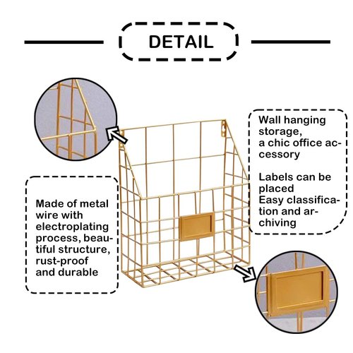 Hanging Wall File Rack 1Pack Office Hanging Magazine Rack Metal Mail Organizer Wire Basket Wall Mount Magazine Folder Wall Mounted File Organizer Holder for Office Home Work Organizing Display Files