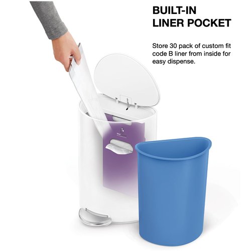 simplehuman 6L semi-Round Step can, White Steel