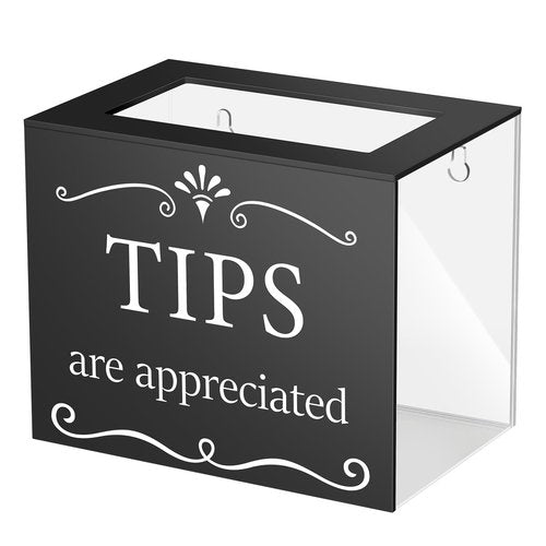 Vesici Acrylic Tips Jar for Money Tip Box Bucket 6 x 4 x 5 Inch Plastic Storage Container Donation Suggestion Raffle Cash Box for Bartender Bars Restaurants Musicians Driver(Black)