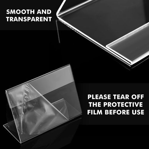 Teling 3.5 x 2.5 Inch Acrylic Business Card Holder Slant Back Sign Holders Clear Name Display Mini Acrylic Stands l Shaped Display Stand for Classroom Home Office Decorating Supplies(24 Pcs)