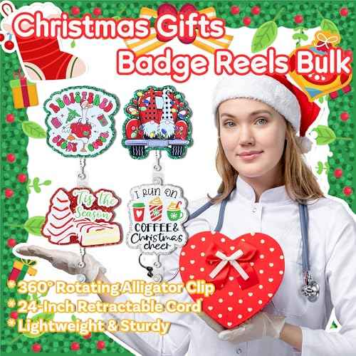 Namifin 24PCS Christmas Badge Reels with Alligator Clip Funny Retractable Happy Holiday Badge Holders Nurse Gifts Accessories Gifts for Friends, Co-Workers
