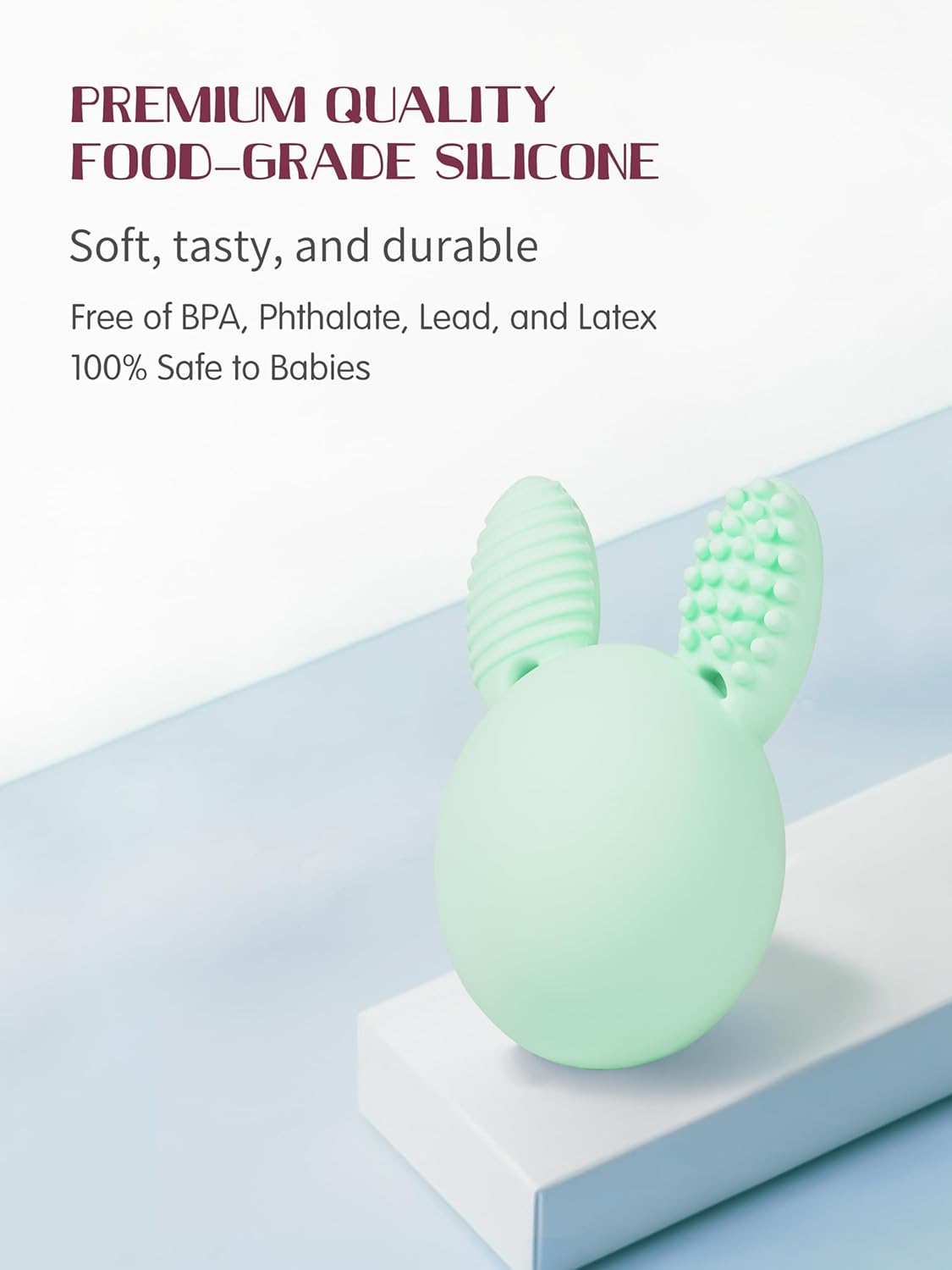 Skiennix Baby Teething Toy - Easter Bunny Rabbit Egg Rattle for Teething Pain Relief - Mint Color