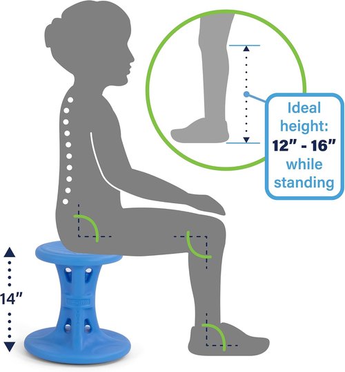 Simplay3 14" Play Around Wiggle Chairs - 2-Pack Kids Wobble Stools for Ages 5-8 | Blue, Made in USA