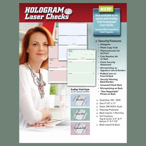 Voqado Blank Hologram Top Computer Checks, Blank Top Hologram Laser Checks with Perforated Vouchers (250 Single Checks, Green)