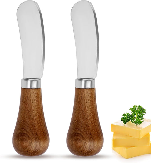 AOZBZ Butter Spreader Knife Set - 2 Stainless Steel Knives with Wooden Handles for Cheese & Spreads