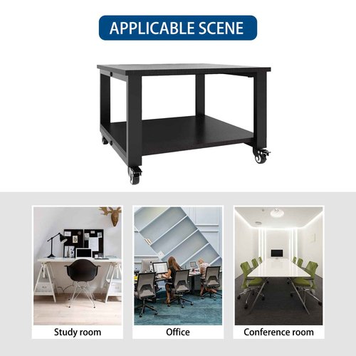Natwind 2 Tiers Office Movable Laser Printer Copier Stand Cart Under Desk Heavy Duty Dark Brown Rolling Table with Storage Floor-Standing Holder on Wheels Fax Paper Organizer Shelf for Home (Black)