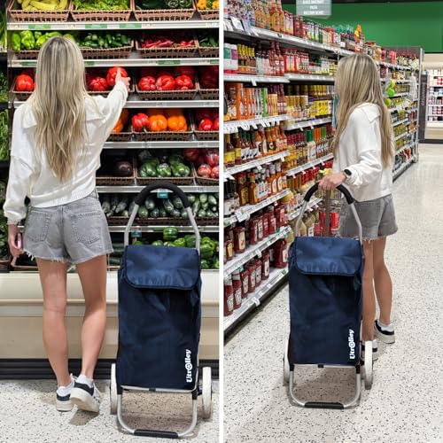 Ultra-Lightweight Foldable Grocery Cart with 40L Capacity, Soft Rolling Wheels, Removable Insulated Bag ? Multi-Purpose Personal Hand Truck (Blue)