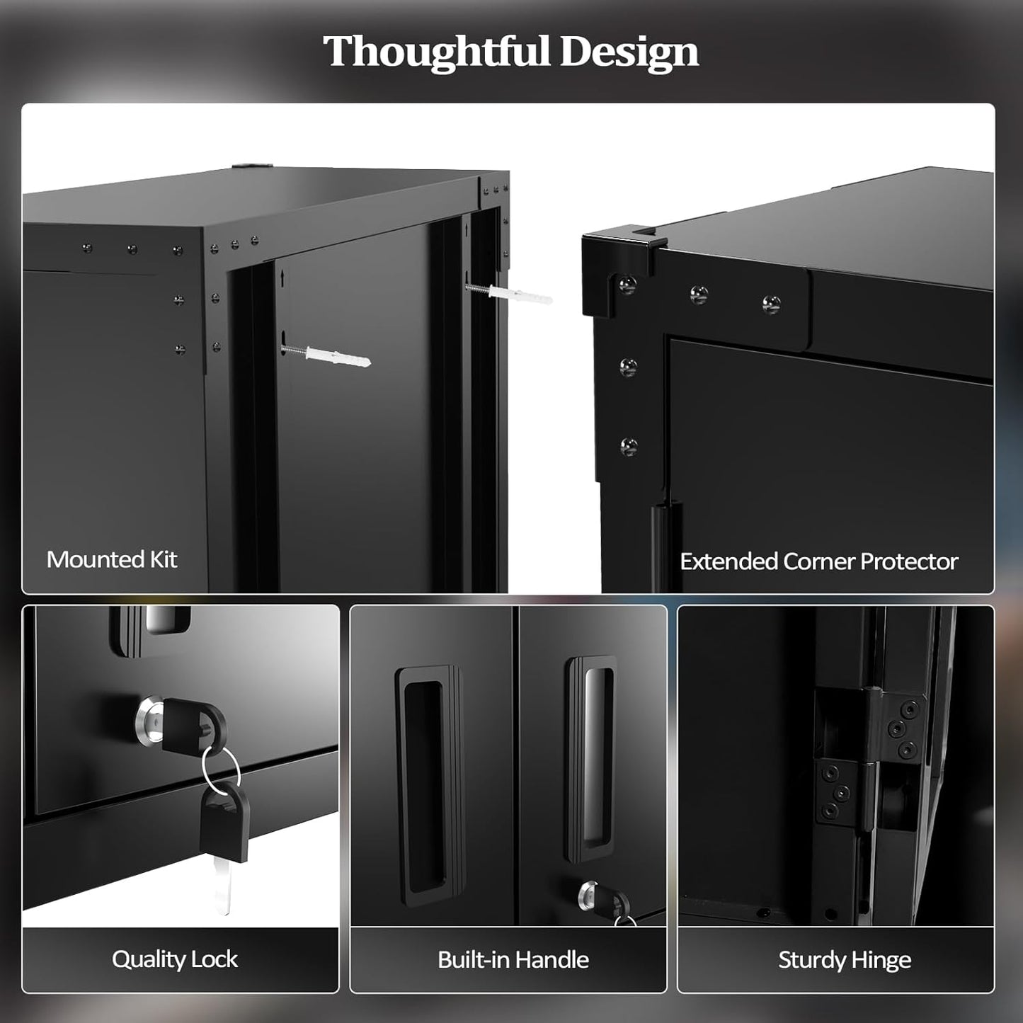 VINGLI Garage Wall Cabinet - Locking Doors & Adjustable Shelf | Metal Floating Storage (Black, 30''W x 12''D x 28''H)