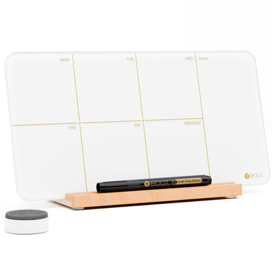 Desktop Glass Weekly Planner Whiteboard with Detachable Wood Stand,Small Portable Dry Erase Calendar to Do List White Board 12x6" for Office, Home, Schools, Marker&Eraser Included, Yeoux