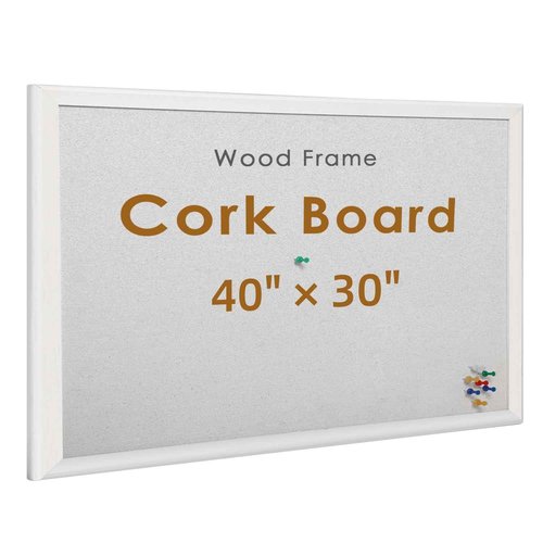 INNOVART Cork Bulletin Board with Push Pins, White Wood Frame, Notice Board for Home, Office, School