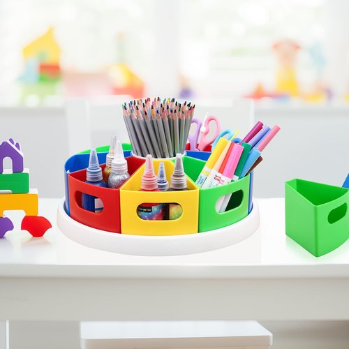 Tomkids Art Supply Organizer Classroom Organization and Storage Pen Holder Desk Organizer for Marker,Crayon,Homeschool Supplies 360° Spin Art Caddy with Removable Bins, Birthday Gift for Kids 12 Inch