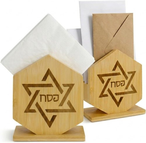 Skiennix 2-Pack Bamboo Hexagonal Judaica Decor - Stylish Star of David Napkin Holders | Modern Jewish Home Organization