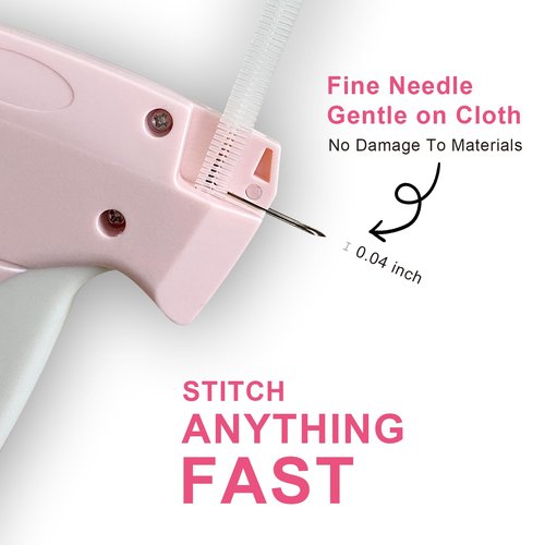 Stitch Gun for Clothes -Handheld Stitch Quick Clothing Fixer - Mini Tag Gun - Includes 6 Fine Needles, 2000 Fasteners including 1000 Black & 1000 White (pink)