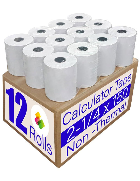 (12 Rolls)2 1/4 in x 150 ft Adding Machine Tape Paper Rolls, for HR-10RC, HR-170RC, HR-200RC, EL-1197PIII, EL-1801V, P23-DHV-3, CP-90A, MP11DX-2, 1280-2,3000Labels Direct