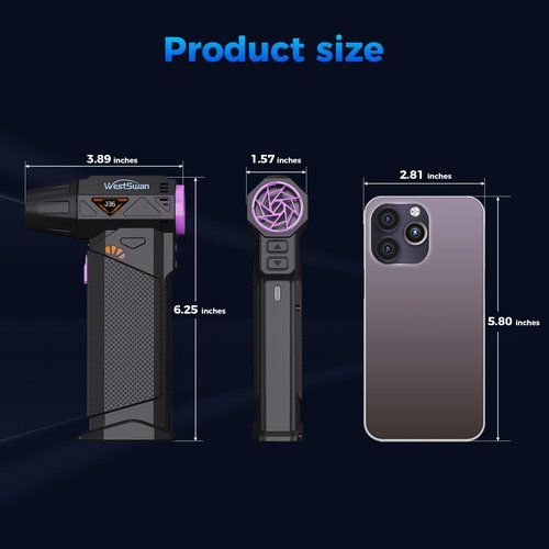 Westswan Compressed Air Duster, 210000RPM Mini Electric Air Duster Equipped with Continuously Variable Speed, 320g Wind Pressure Turbo Blower with Vacuuming Unit for Keyboard, PC, Car, Home(Black)