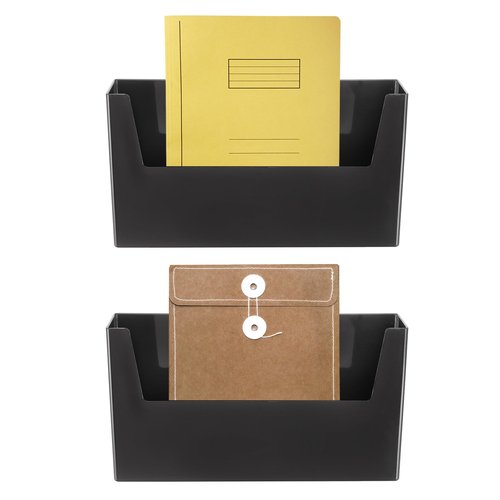 uxcell No Drilling File Holder, 2 Pcs Wall Mount File Organizer Magazines Organizer Door Mount Wall Hanging Pocket with Adhesive Pad, Black