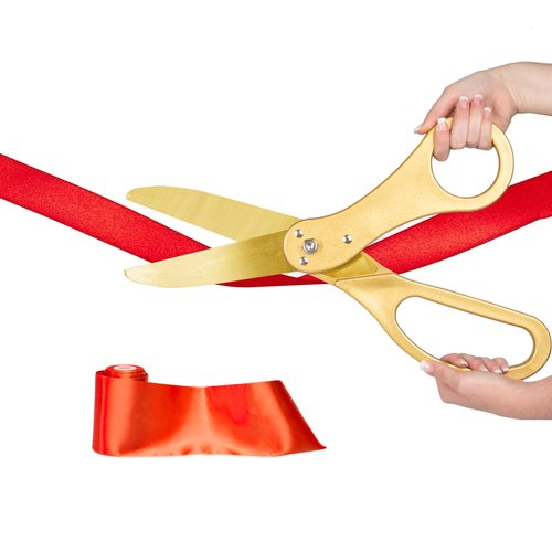 Crutello Ribbon Cutting Ceremony Kit - Grand Opening Ribbons and Scissors - 20"Giant Gold Scissors and 30 Foot Large Red Ribbon 4"Wide - Ceremonial Kit