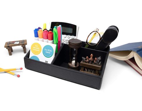 Castle Armory Leatherette Desk Organizer Caddy - Clutter Organizer for Office, Home, Personal, Employee Office Supplies and Accessories (All-in-one Organizer - Stackable)