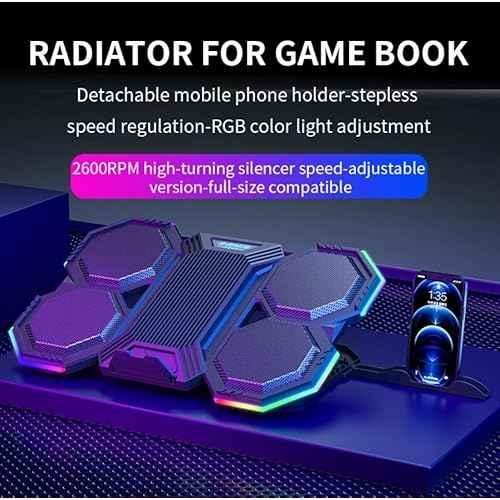 Laptop Cooling Pad RGB Cooler Laptop Stand with 6 Quiet Cooling Fans 6 Height Adjustable Cooling Pad for Laptop 11-17inch