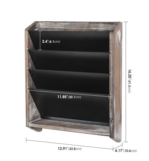 J JACKCUBE DESIGN Wall Document File Organizer Rustic Wood Magazine Rack with 5 Compartments Hanging Mail Holder for Home, Office - MK624A