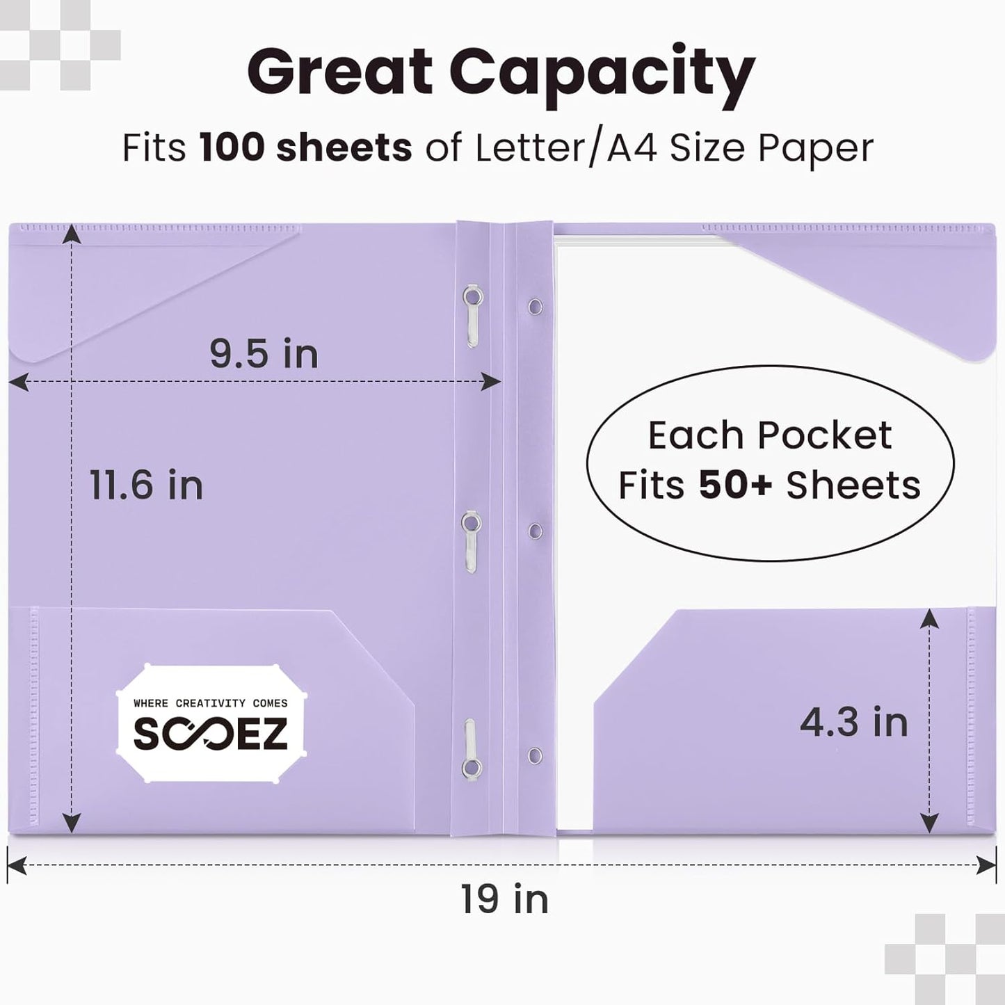 Sooez File Folders - 6 Pack Pastel Colors with Pockets & Prongs | Aesthetic School Supplies