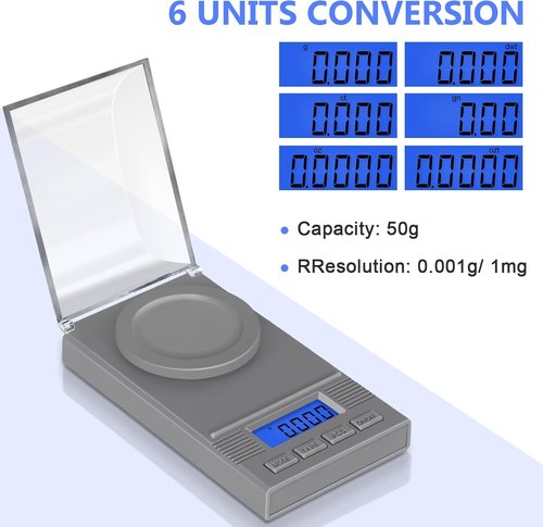 Fuzion Milligram Scale - 50g Capacity | Precision Digital Scale with LCD Backlit Display & Tare Function