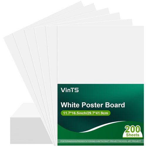 200Pcs Poster Board VinTS 11.7x16.5 Inches White Poster Paper, 230G Thickness Poster Board Bulk, Blank Graphic Display Board for School Arts, Classroom Crafts, exhibits and Notices (Pack of 200)