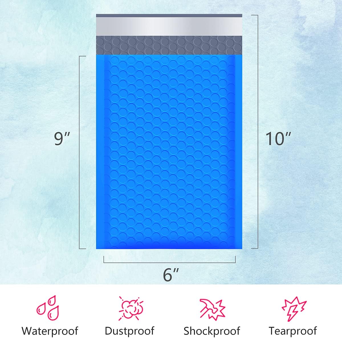 UCGOU Bubble Mailers - 6x10 Inch Blue Padded Envelopes | Waterproof Self-Seal 25 Pack for Jewelry & Makeup Shipping