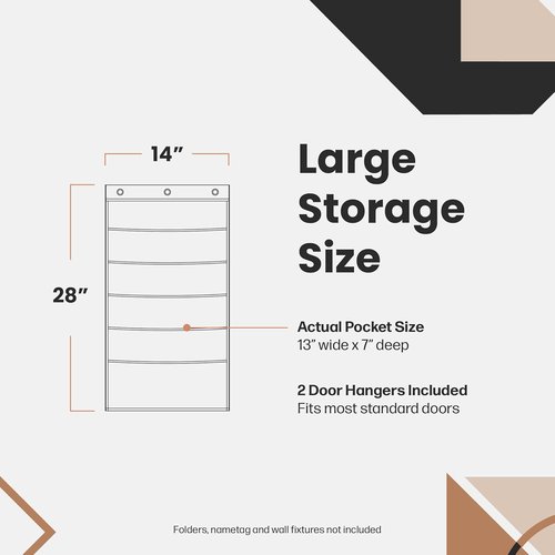Hippo Creation Heavy Duty Storage Pocket Chart - 5 Pocket Organizer with Over-Door Hangers | Black