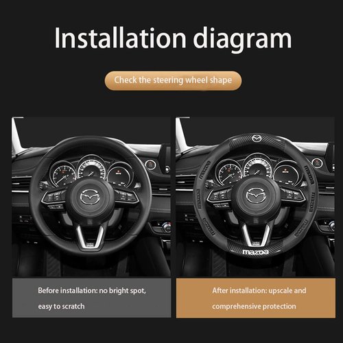Mazda Steering Wheel Cover - Stylish Nappa Leather & Carbon Fiber Texture - Non-Slip 15-Inch Universal Fit