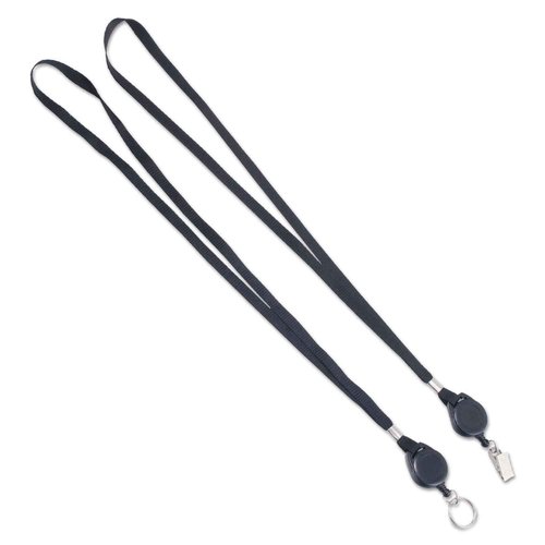 Advantus 75547 Lanyards with Retractable ID Reels, Ring Style, 34-Inch Long, Black, 12/PK