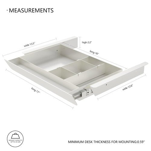 Gaxomo White Under Desk Sliding Pull-out Drawer with Pencil Tray and Slide Storage Tray, 17'' long & 13.5'' deep Large Organizer for Sit Stand Workstation…