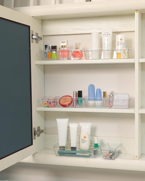 Clear Plastic Drawer Organizer Storage - 25Pcs 4 Size Desk Bathroom Kitchen Organizers and Accessories Office Organization, Vanity Stackable Drawers Bins Trays Containers Dividers Makeup Sets