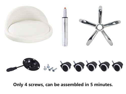 KKTONER PU Leather Round Rolling Stool with Back Rest Height Adjustable Swivel Drafting Work SPA Task Chair with Wheels (White)