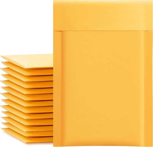 UCGOU Kraft Bubble Mailers - 4x8 Inch Yellow Padded Envelopes | 50 Pack Self-Sealing, Tear-Resistant Shipping Bags