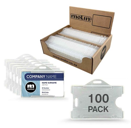 100 Pack - Molin Horizontal ID Badge Holder | Open Face ID Card Holder for Lanyard, Name Badge, Keycard, Access Card | Durable Clear ID Sleeve for Work, Office, Events & Identification Supplies