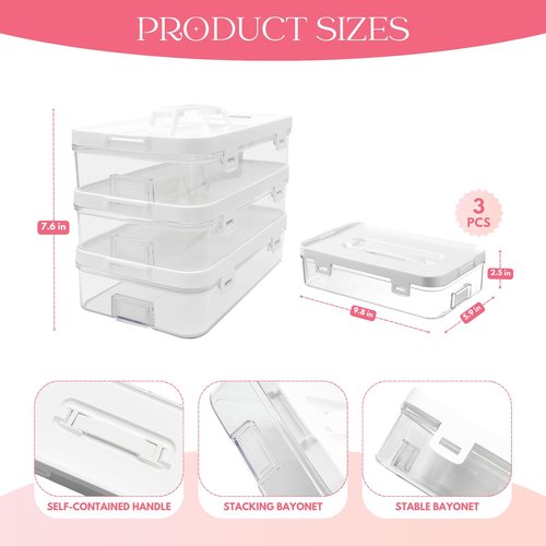 PTSGCAI 3pack Acrylic Stackable Box with Handle, Office Supplies Storage Organizer Box Pencil Box Plastic Organizer Holder, Clear Storage Box Organizing Bins-10x 6x 2.3
