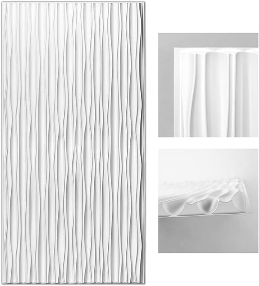 Art3d 3D Wall Panels - Large White PVC Textured Wavy Design for Stunning Interior Décor | Pack of 6 Tiles (47.2"×23.6")