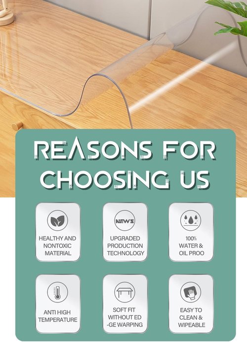 WingCanto 1.5mm Thick 30 x 48 Inch Clear PVC Table Runner Cover Protector Rectangular Plastic Table Pad Mat for Dining Room Table Office Desk Conference Table Kitchen Coutertop Heavy Duty Waterproof