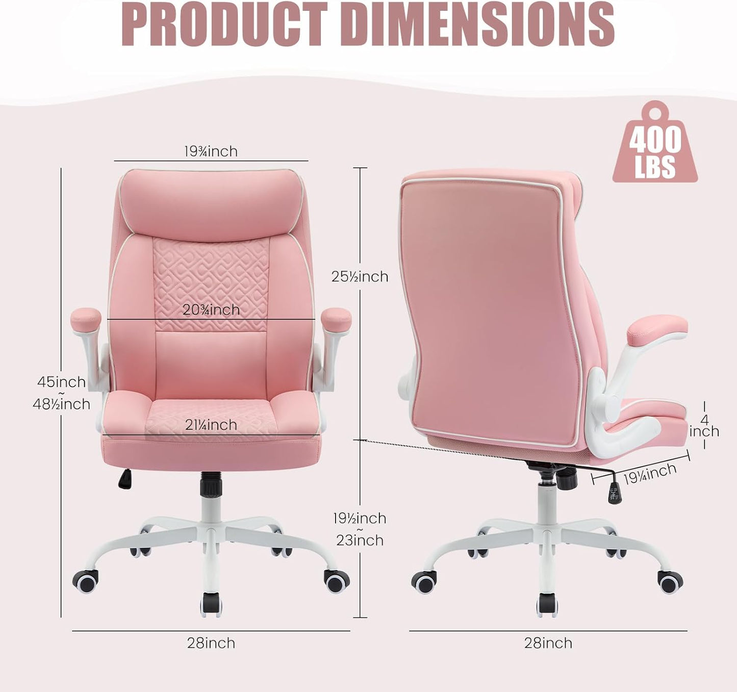 Skiennix Leather Office Chair - Comfortable Executive Desk Chair with Lumbar Support | Pink, 400lbs Capacity