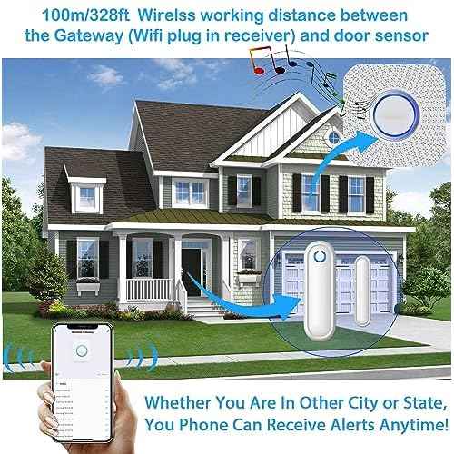 Caregiver Pager WiFi Door Alarms for Dementia Patients with Phone App,WiFi Smart Door Sensor Alarm for Kid Safety/Home Security/Elderly/Business/Store/Mailbox(2 Sensor 1 Gateway)